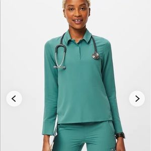 Figs Nala long sleeve scrub polo & high waisted uman relaxed jogger scrub pants